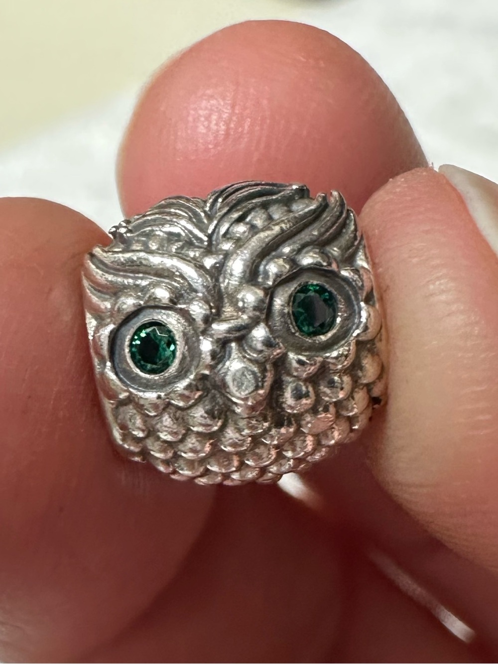 Pandora Owl Charm with Green Eyes